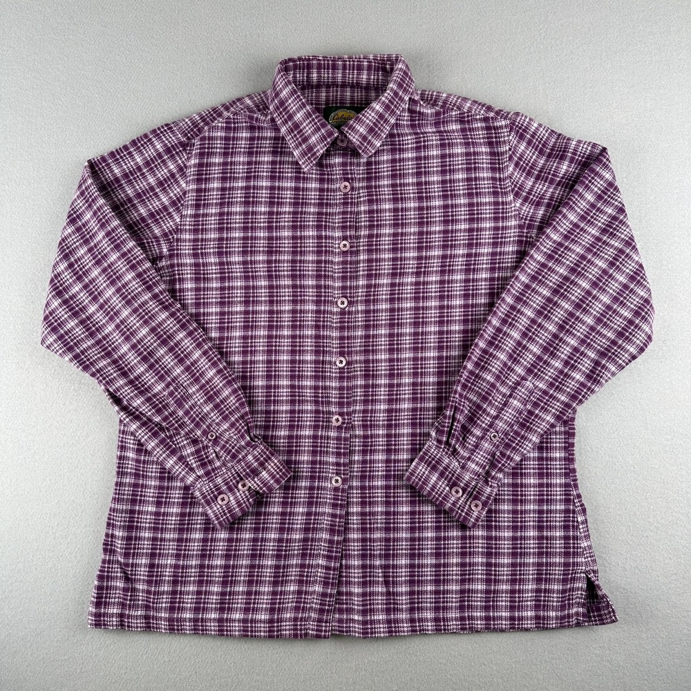 Cabela's Plaid Button Down Shirt Womens L Purple Cotton Long Sleeve Regular Fit